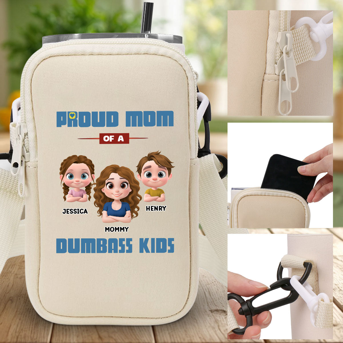 Proud Mom - Personalized Custom Water Bottle Carrier Bag