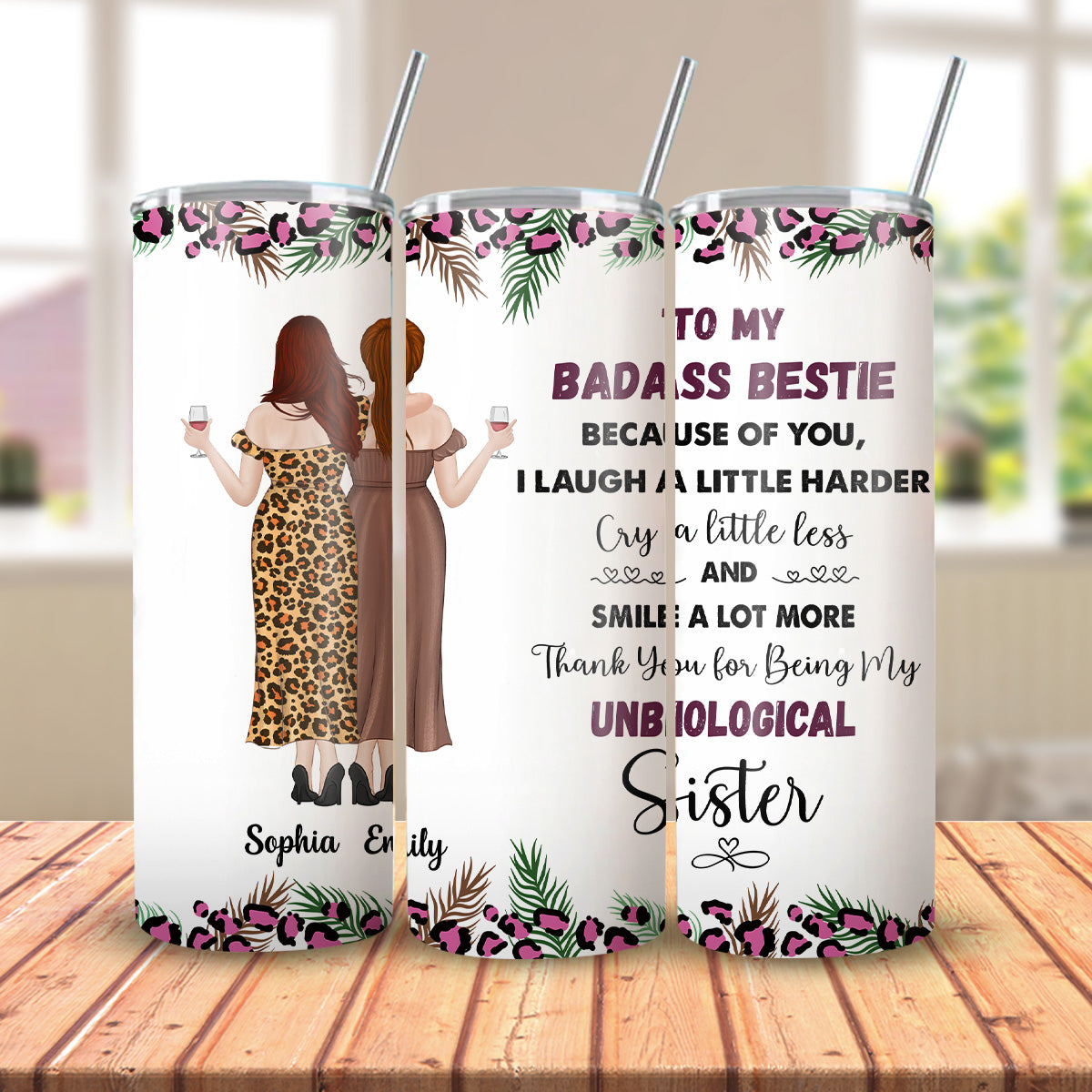 Because Of You I Laugh A Little Harder - Personalized Custom Skinny Tumbler