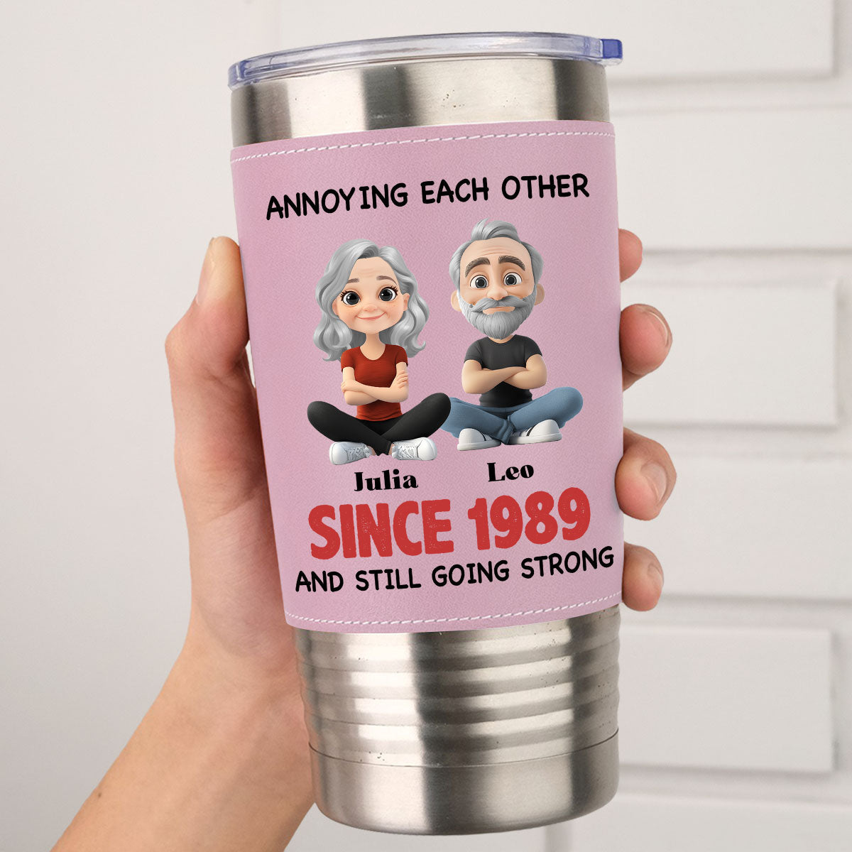 Together Forever  - Personalized Custom Pink Leather Tumbler