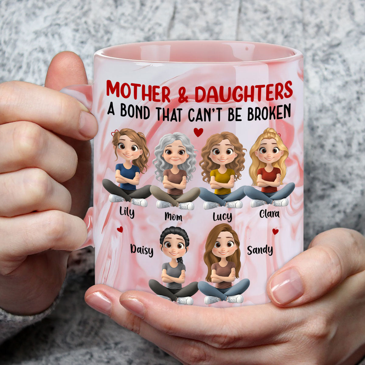 Mother And Daughter - Personalized Custom Pink Marble Mug