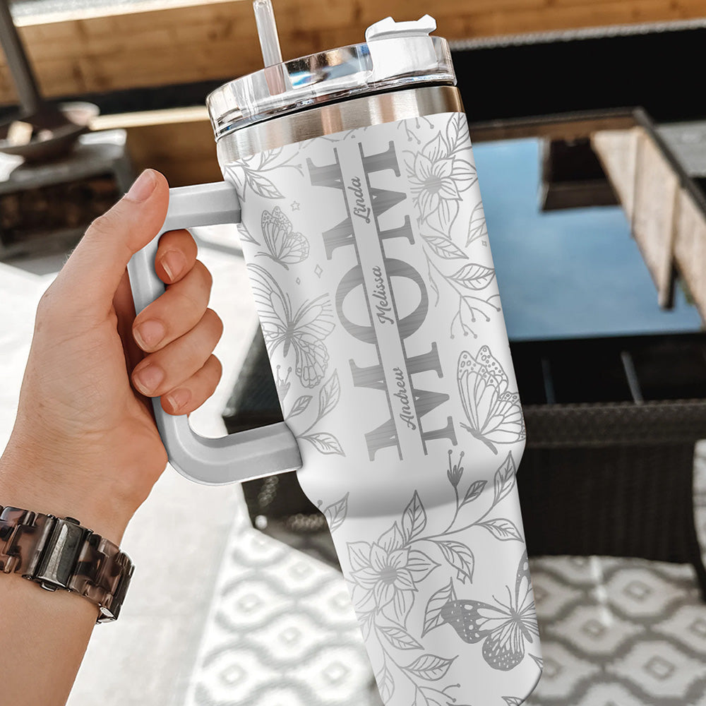 The Love Of Mom - Personalized Custom Engraved 40oz Tumbler With Handle