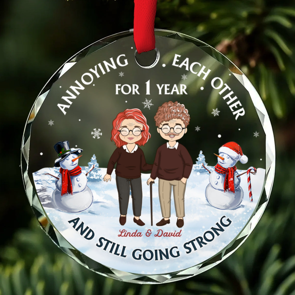 Old Couple Annoying Each Other - Personalized Custom Glass Ornament