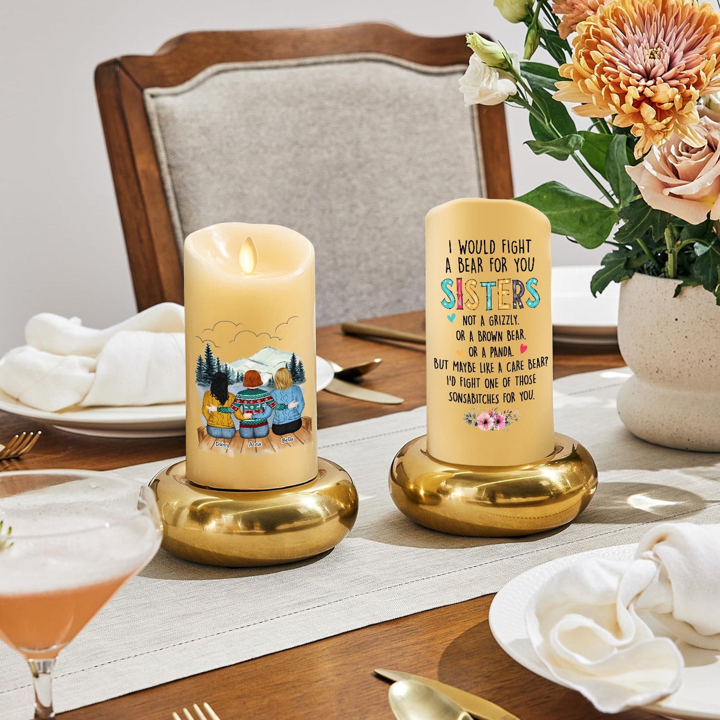 I Would Fight A Bear For You Sister - Personalized Custom LED Candle