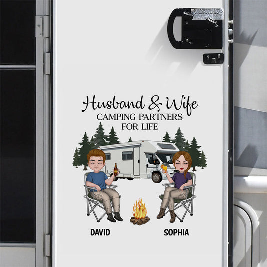 Husband And Wife Camping Partners For Life - Personalized Custom Decal