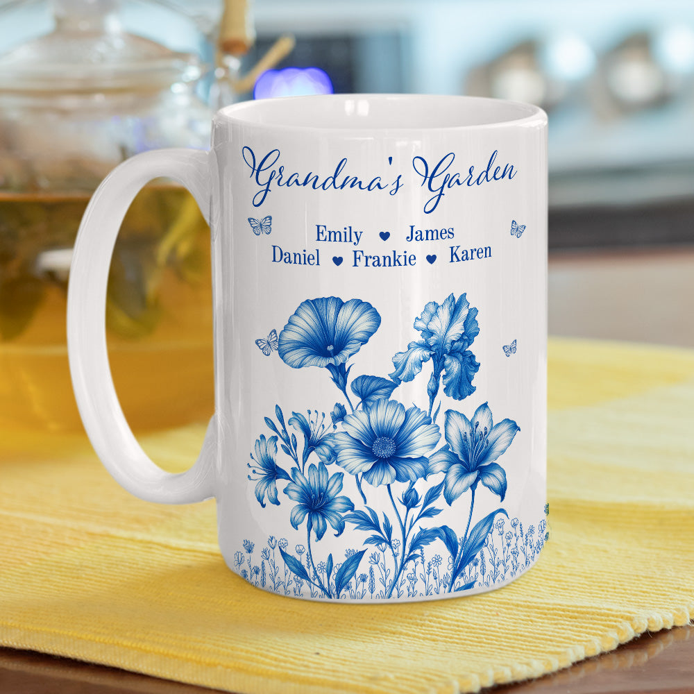 Grandma Garden Toile Flowers - Personalized Custom Coffee Mug