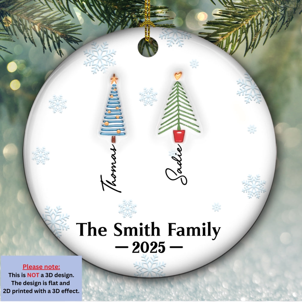 Family Christmas Tree Names - Personalized Custom 3D Inflated Effect Ceramic Ornament