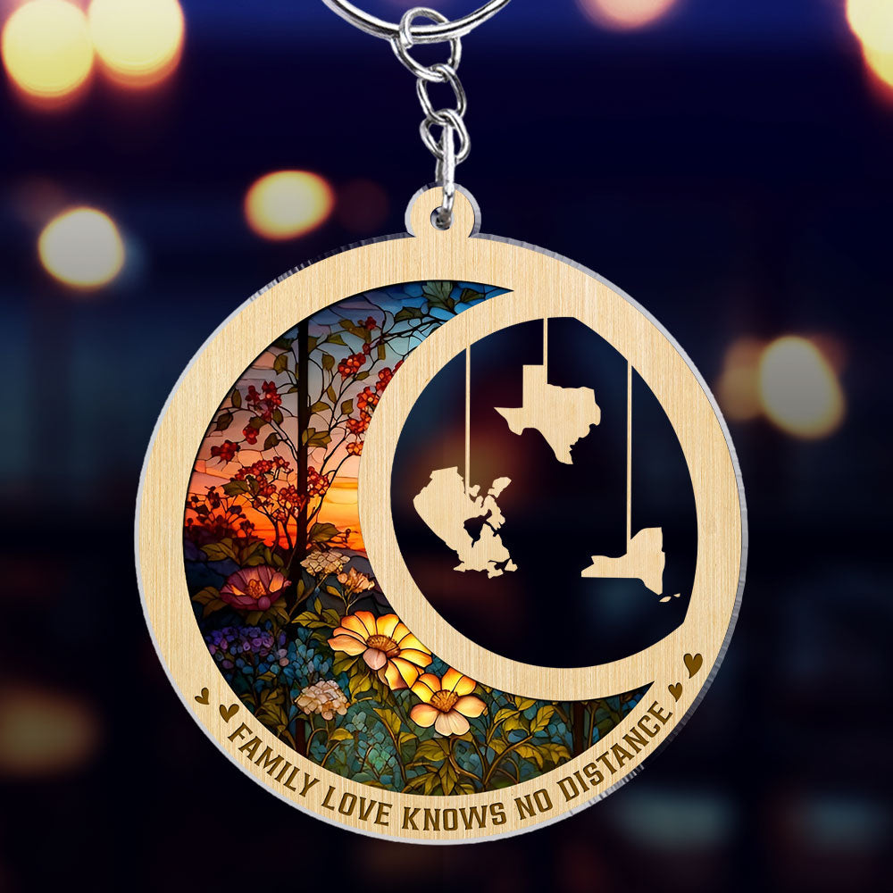 Family Love Knows No Distance - Personalized Custom Acrylic Keychain