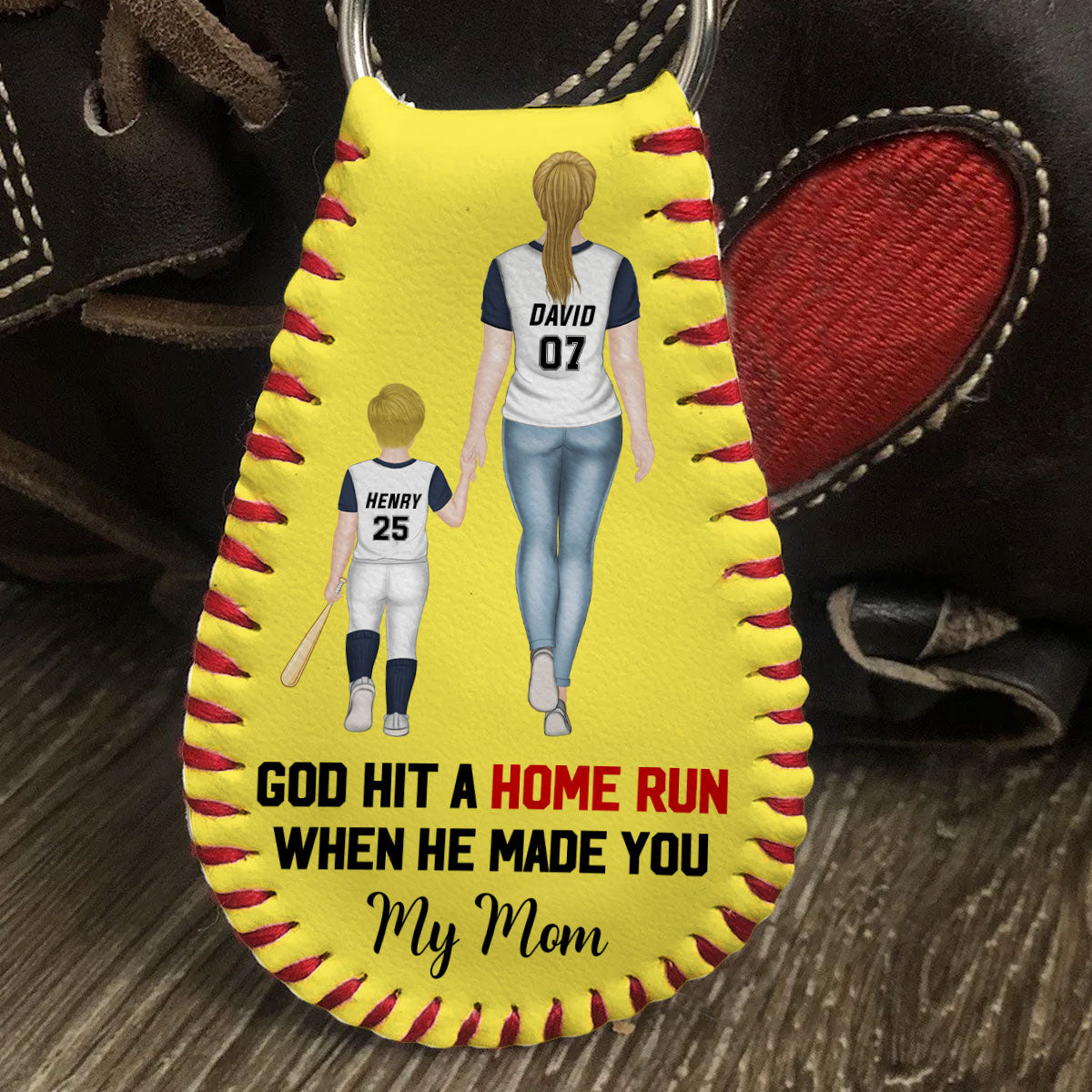 My Favorite Baseball Player Calls Me Mom - Personalized Custom Leather Baseball Keychain