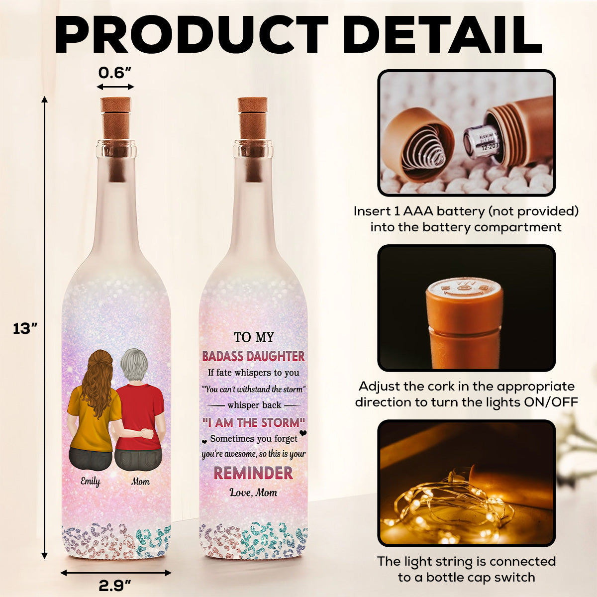 From Mom To Badass Daughter - Personalized Custom Bottle Lamp