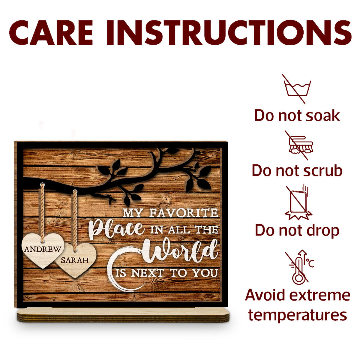 Tree Hearts - Personalized Custom 2-Layer Wood Plaque With Flat Base