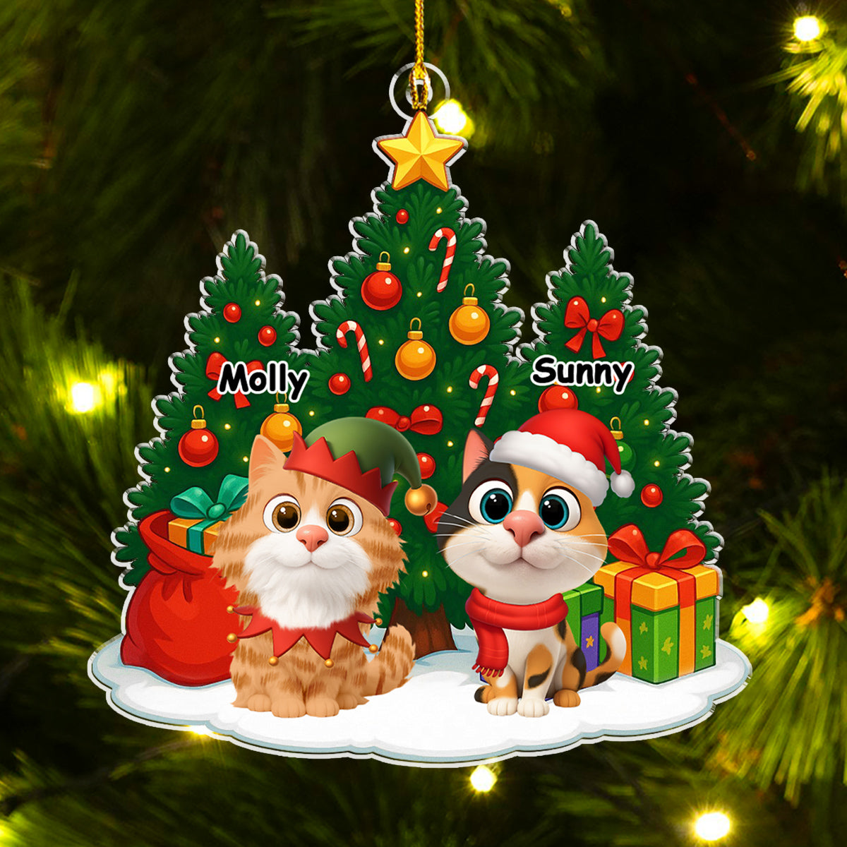 Cat Under Christmas Tree - Personalized Custom Acrylic Ornament