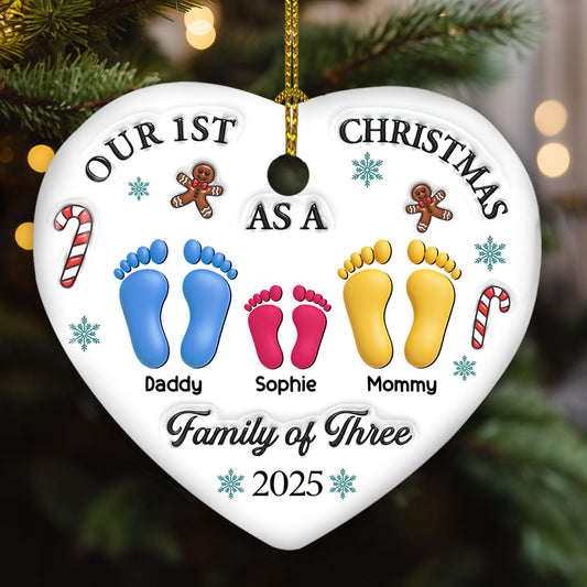 Our First Christmas - Personalized Custom 3D Effect Heart Ceramic Ornament