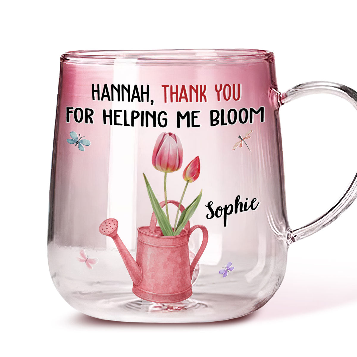 Thank You For Helping Me Bloom - Personalized Custom Pink Gradient Glass Mug