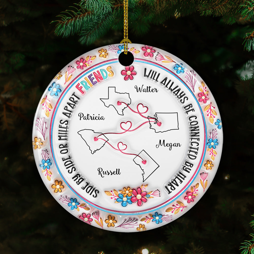 Sisters Will Always Be Connected By Heart - Personalized Custom 3D Inflated Effect Ceramic Ornament