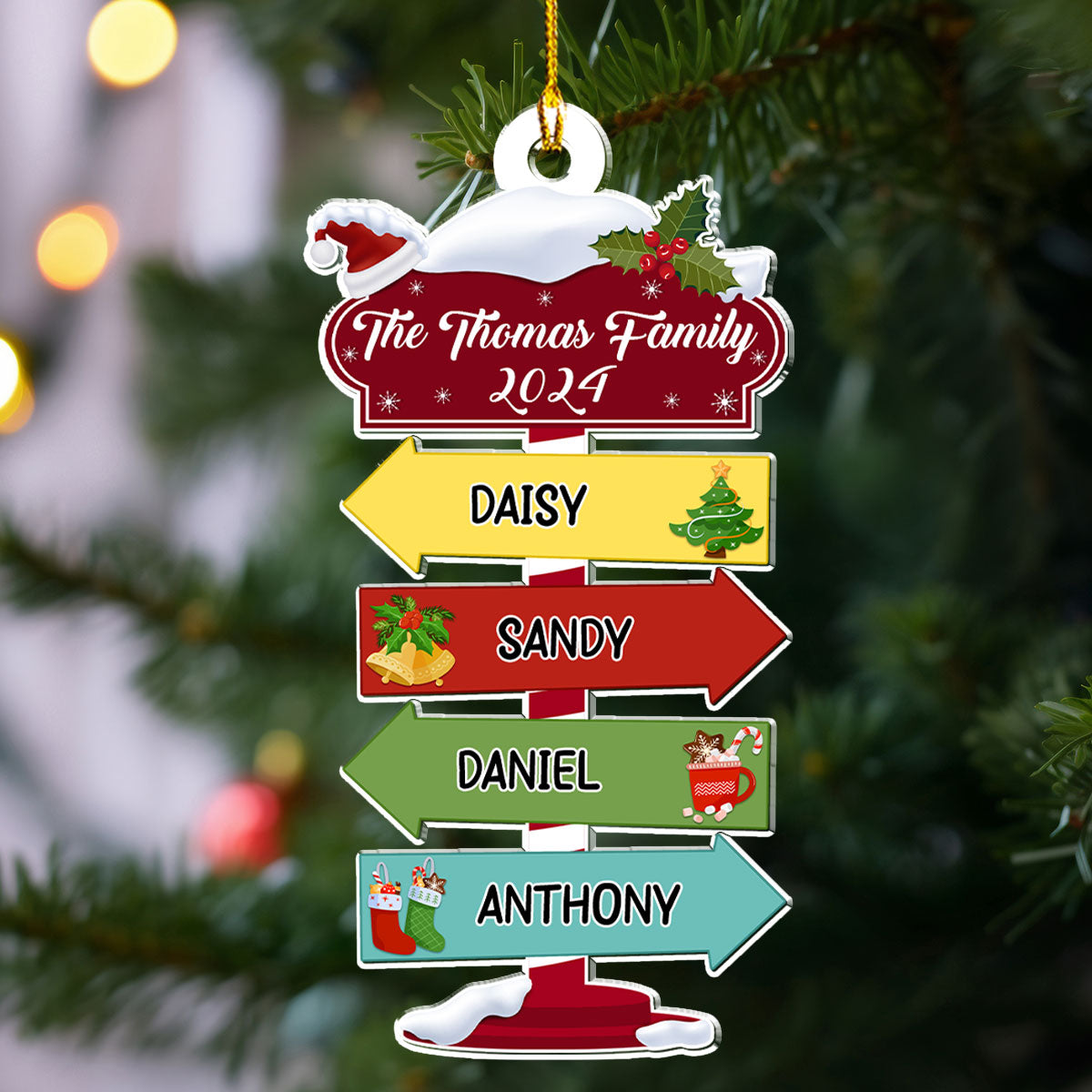Family Pole Sign Christmas - Personalized Custom Wood Ornament