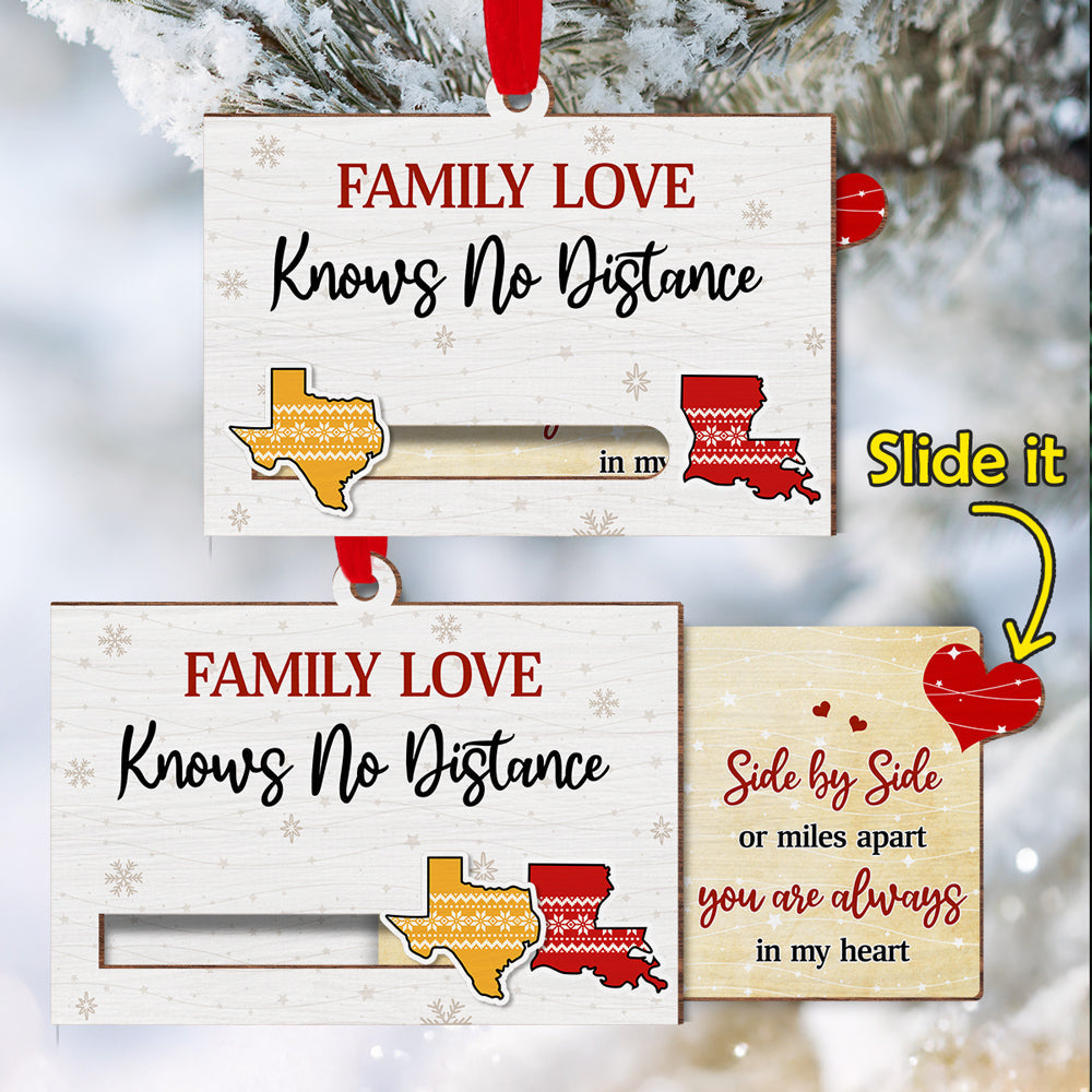 Family Love Knows No Distance - Personalized Custom Slide Ornament