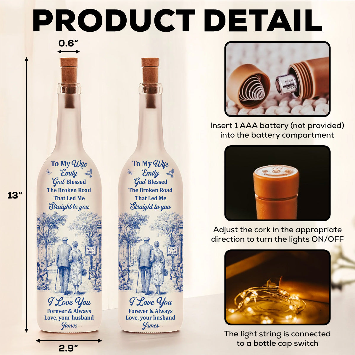 I Love You - Personalized Custom Bottle Lamp