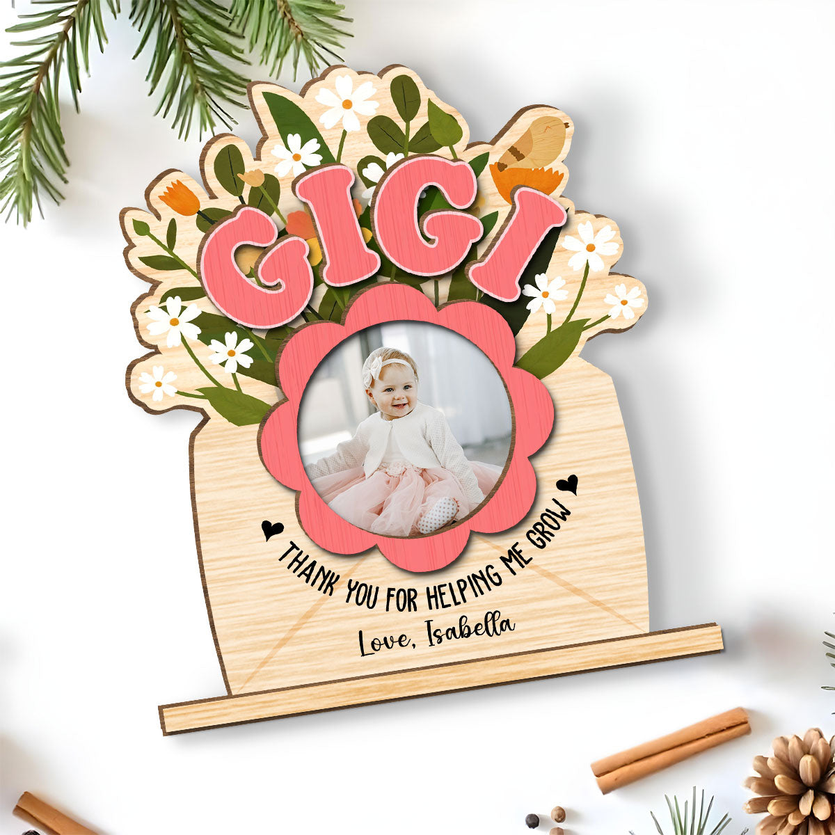 Thank You For Helping Us Grow - Personalized Custom 2-Layer Wood Plaque With Flat Base