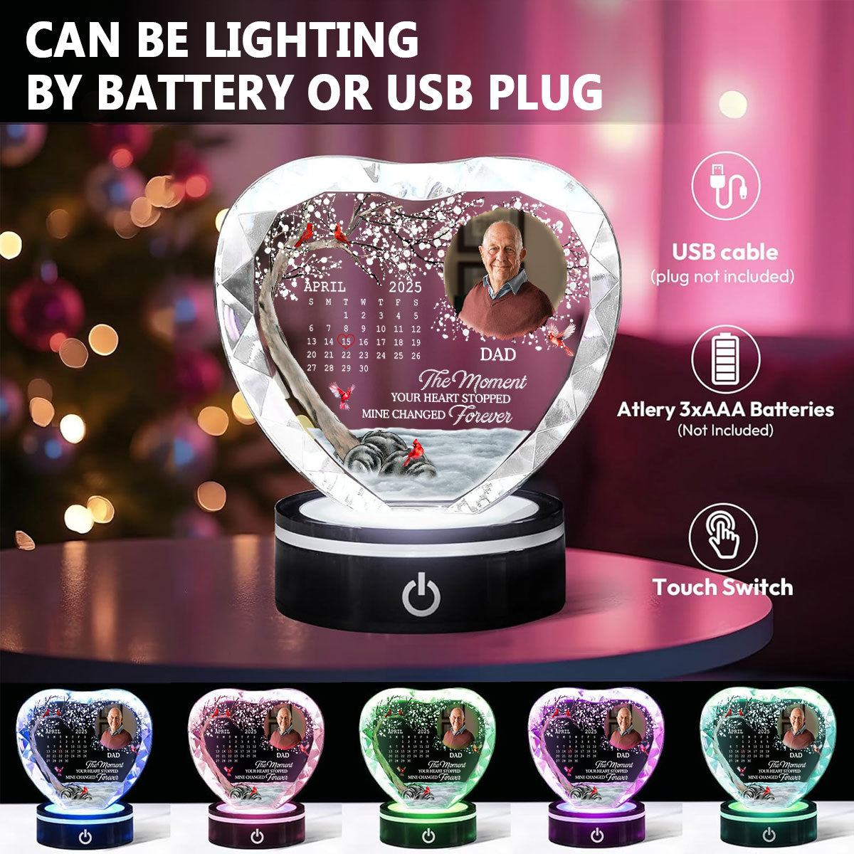 My Heart Changed Forever - Personalized Custom Crystal Led Light
