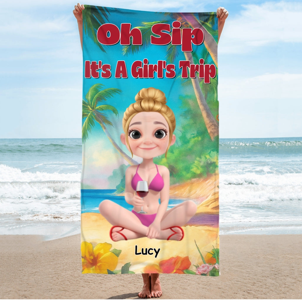 Oh Sip Girl Trip - Personalized Custom Beach Towel