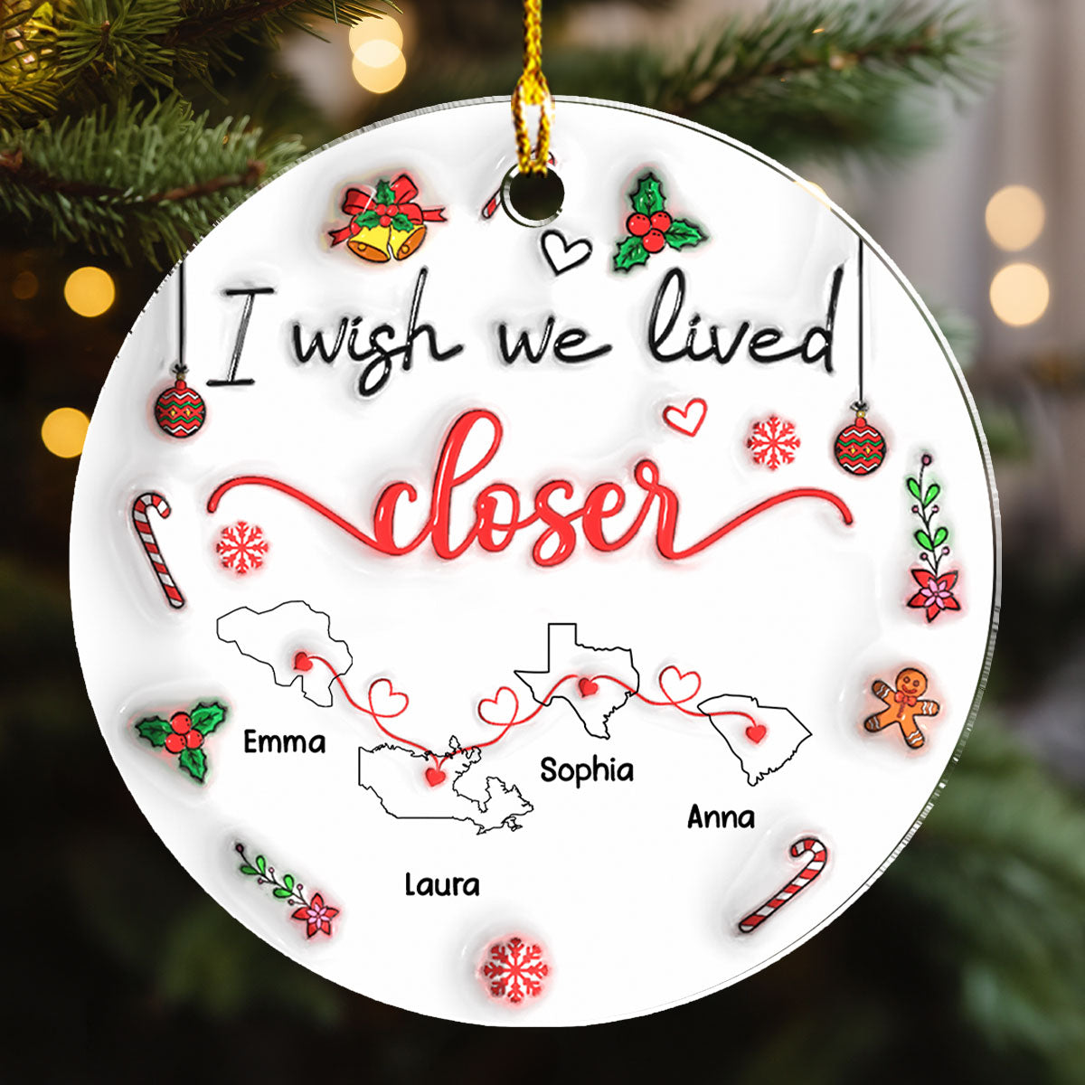 Besties Are Always Close At Heart State And Country Version - Personalized Custom 3D Inflated Effect Acrylic Ornament