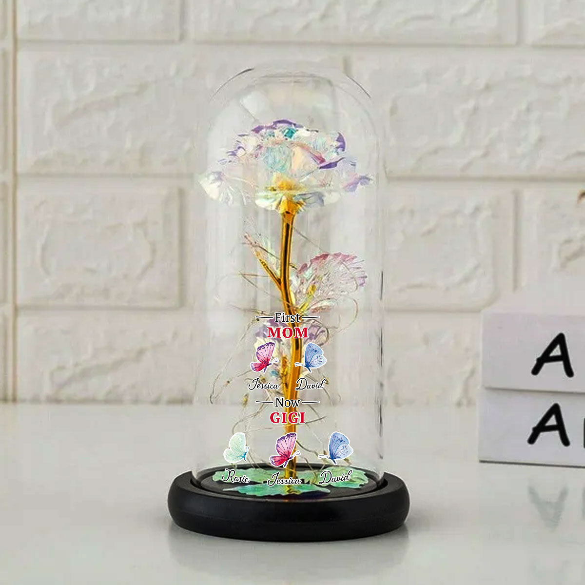 First Mom Now Grandma Butterflies - Personalized Custom Sparkly Rose