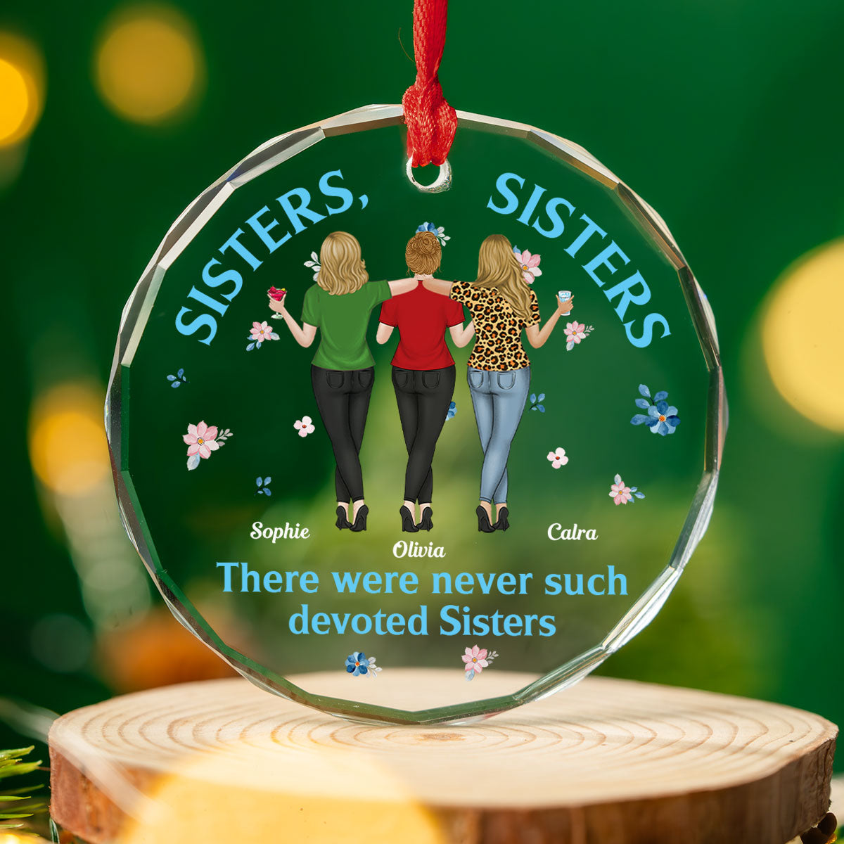 Devoted Sisters - Personalized Custom Glass Ornament