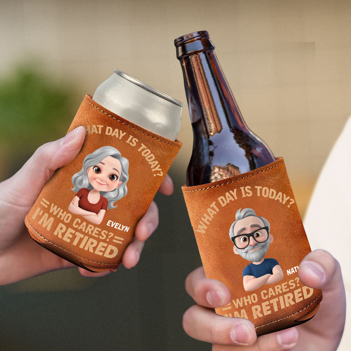 What Day Is Today - Personalized Custom Leather Can Cooler Holder