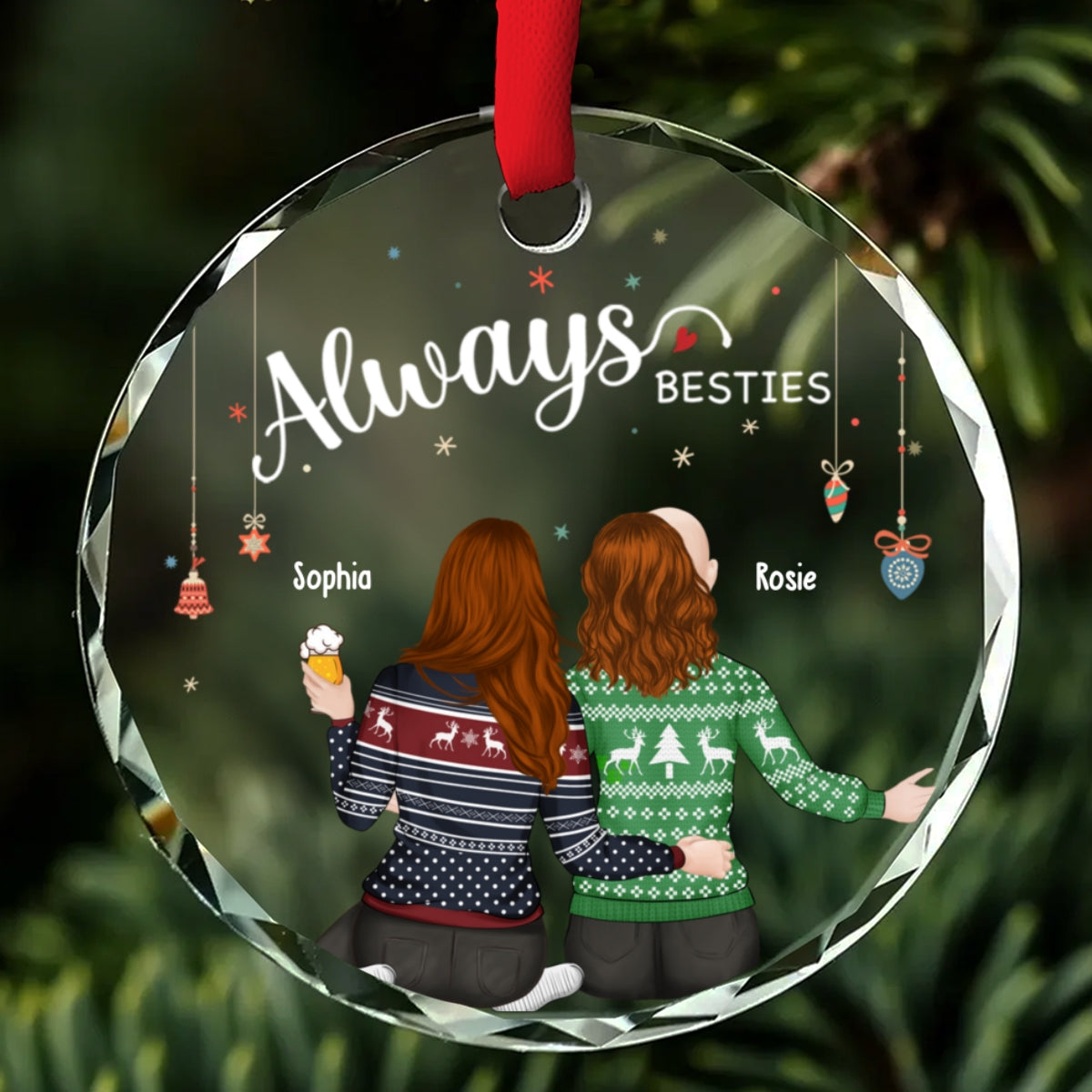 Always My Sister Forever My Friend - Personalized Custom Glass Ornament