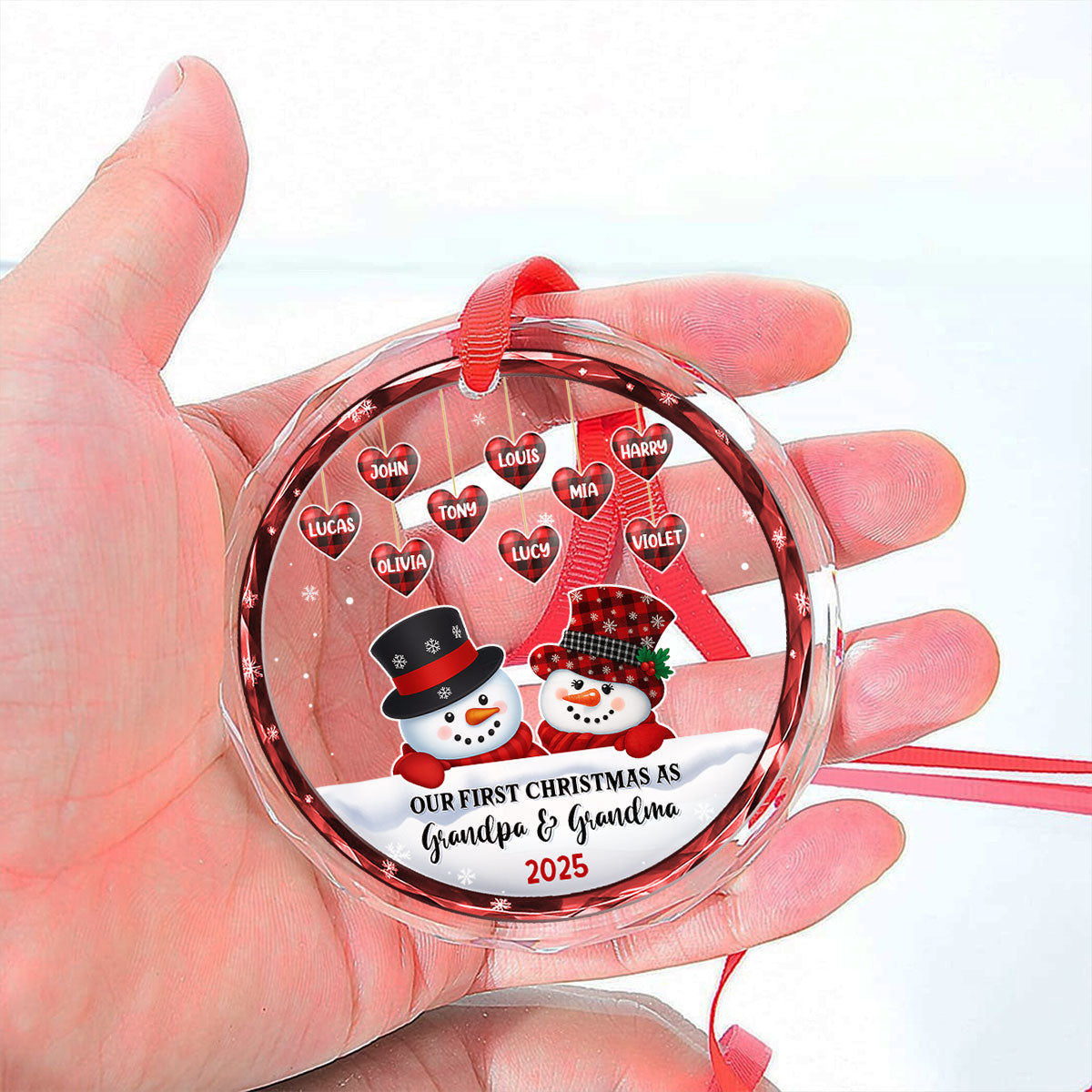 Grandparents Snowman Christmas - Personalized Custom Glass Ornament