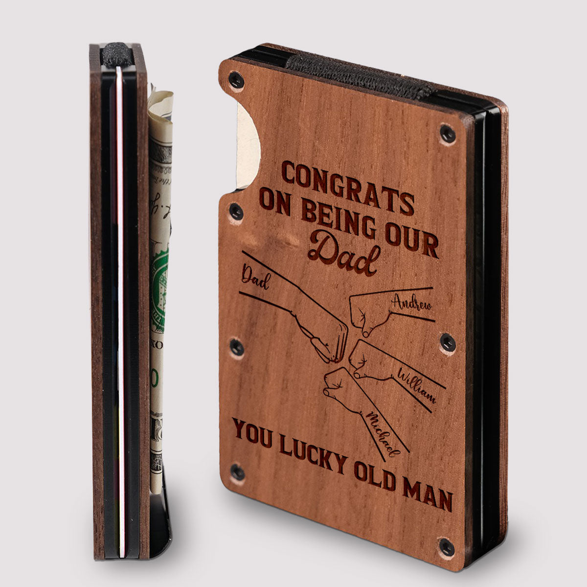 Congrats On Being My Dad - Personalized Custom Engraved Wooden Card Holder