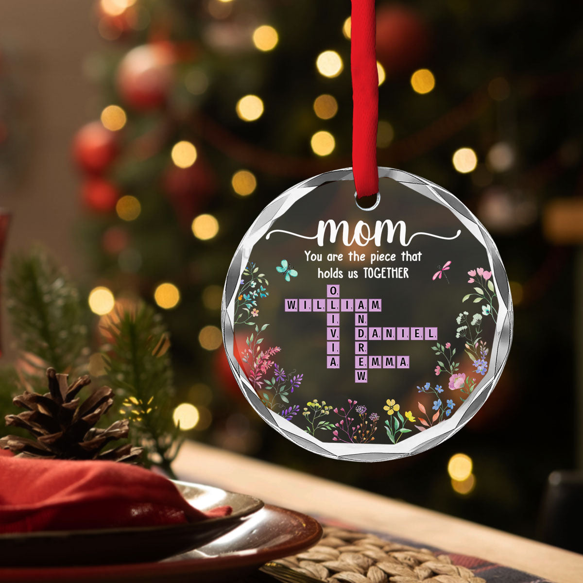 Mom Holds Us Together - Personalized Custom Glass Ornament