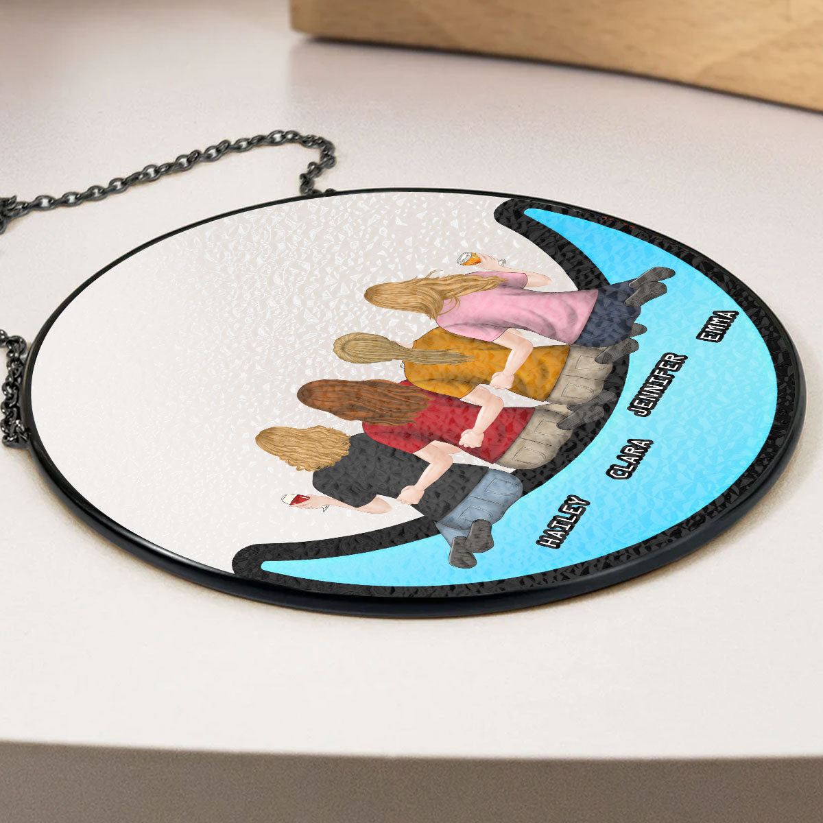 Friends Sitting On The Moon - Personalized Custom Window Hanging Suncatcher