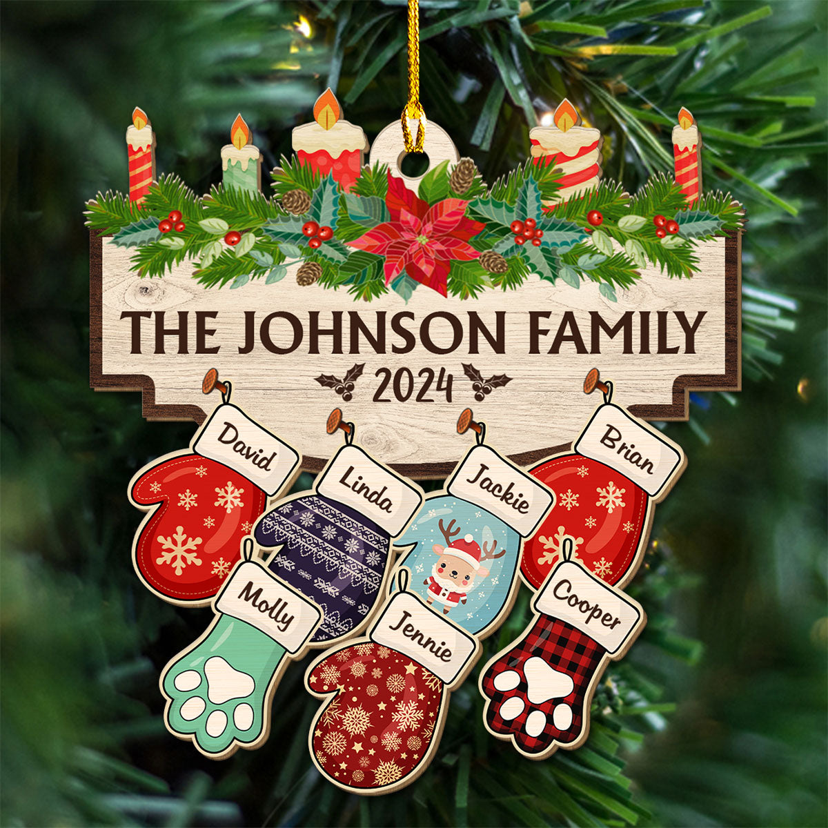Family With Pet Ver 2 - Personalized Custom Wood Ornament