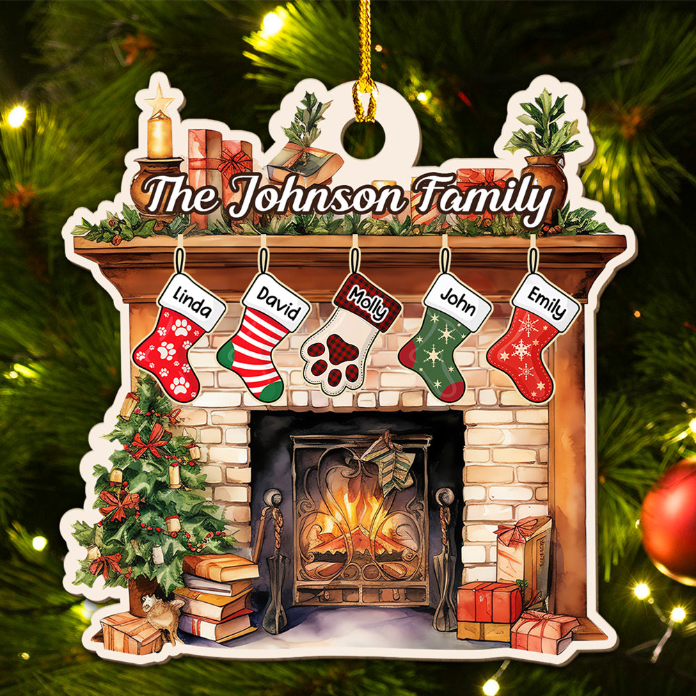 Stocking Christmas Family - Personalized Custom Wood Ornament