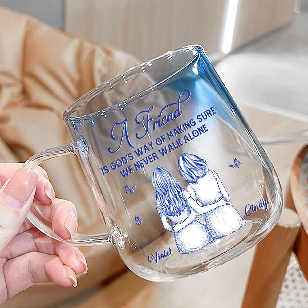 A Friend Is Gods Way - Personalized Custom Blue Gradient Glass Mug