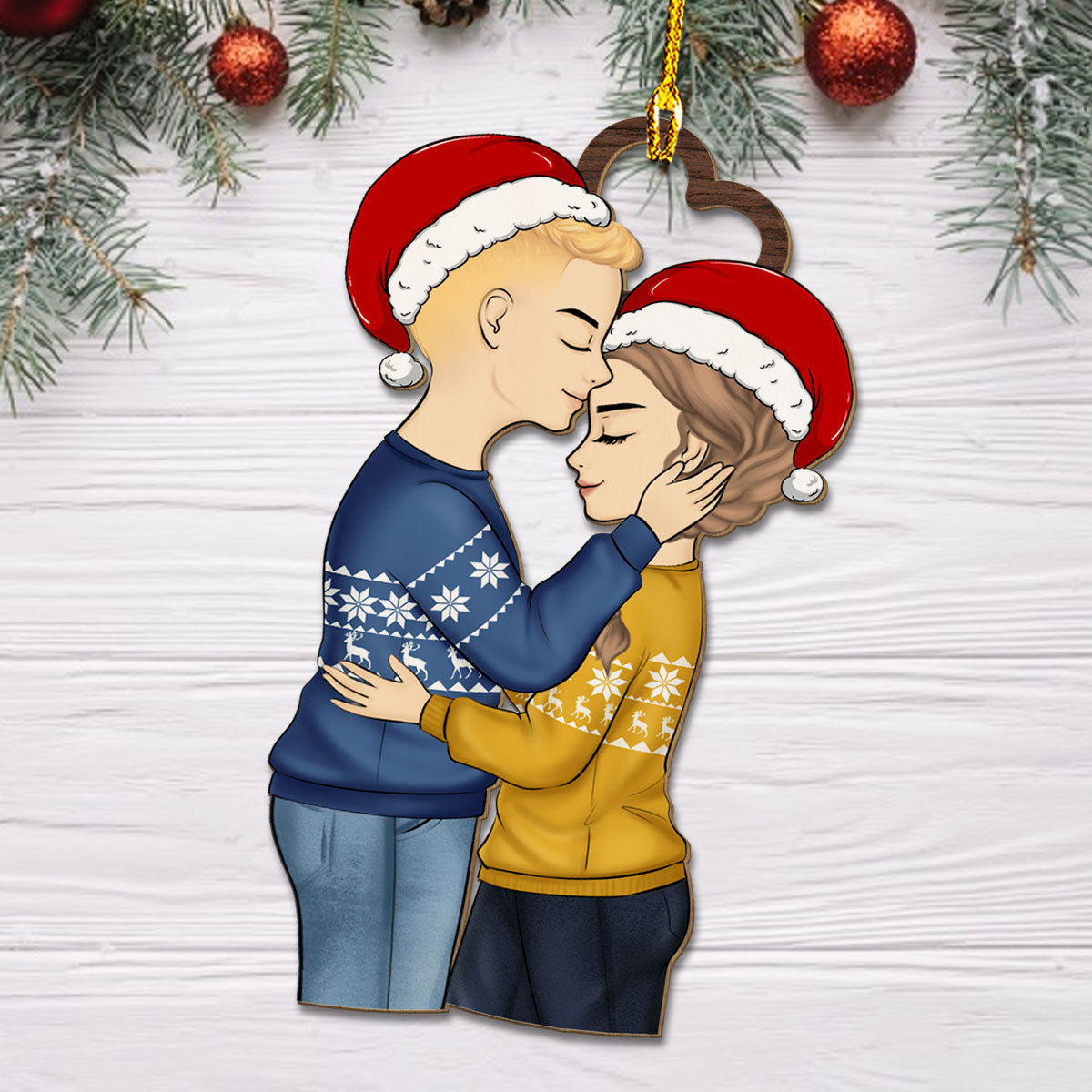 Christmas Couple Side View I Choose You - Personalized Custom Wood Ornament