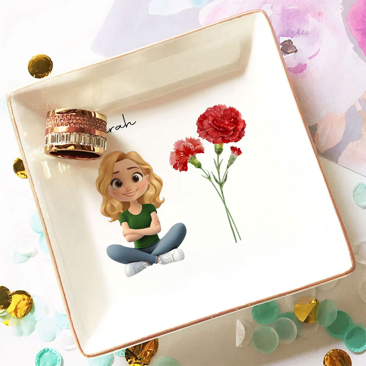 Friends Are Flowers That Never Fade Cartoonize - Personalized Custom Jewelry Dish