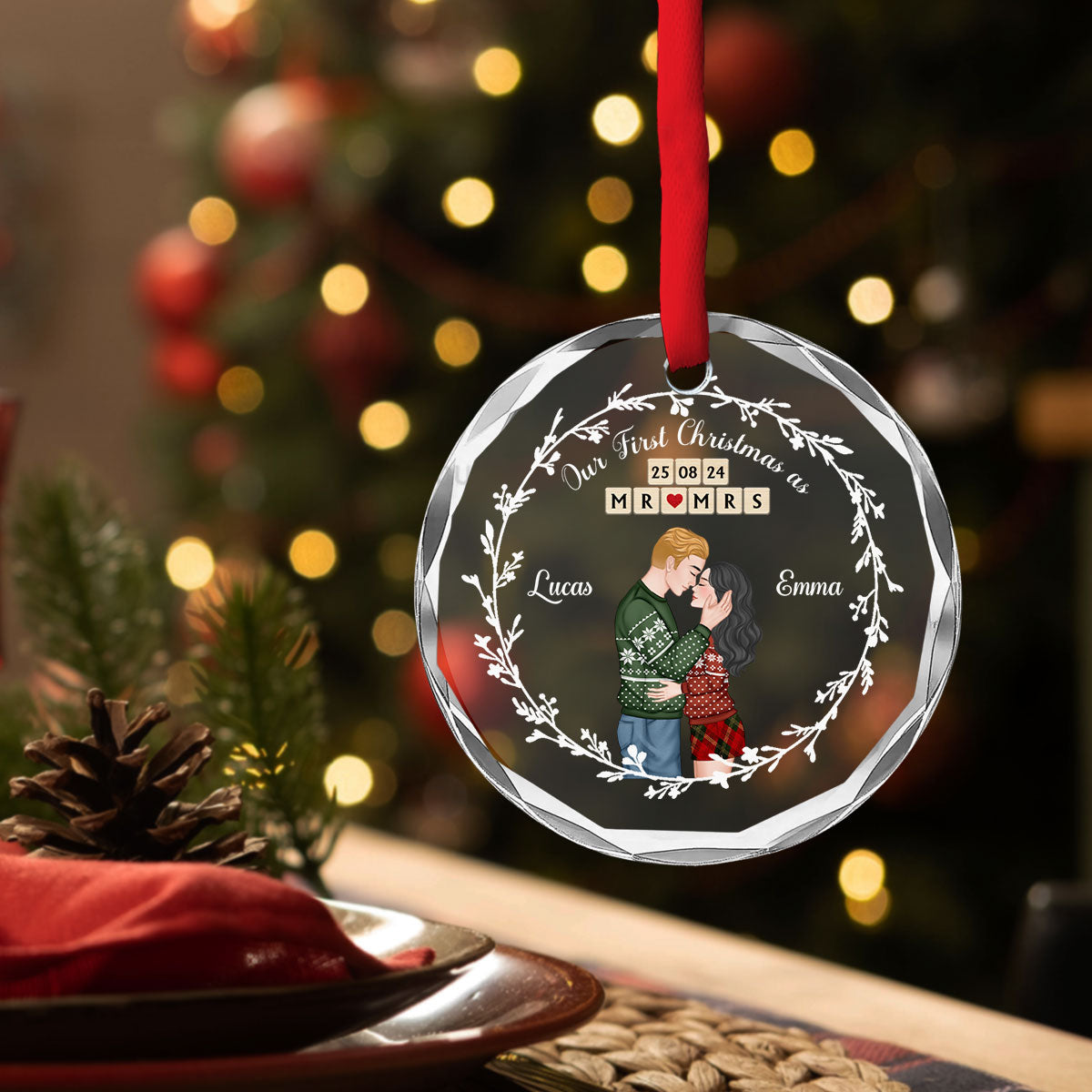 A Year As Mr And Mrs - Personalized Custom Glass Ornament