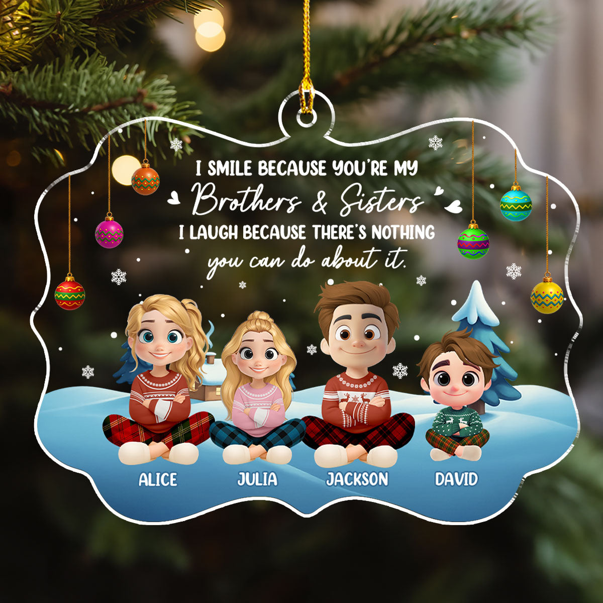Forever Smiling With My Sibling - Personalized Custom Acrylic Ornament