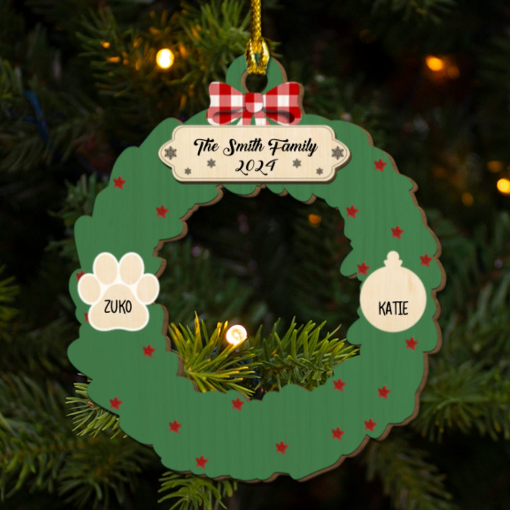 Home Wreath Christmas - Personalized Custom Freeshape 2-layer Wood Ornament