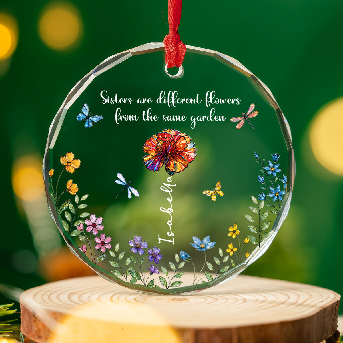 Flowers And Sisters Always Shine - Personalized Custom Glass Ornament