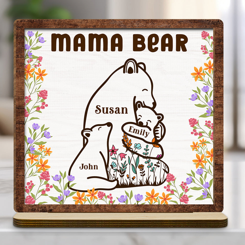 Mama Bear - Personalized Custom 2-Layer Wood Plaque With Flat Base