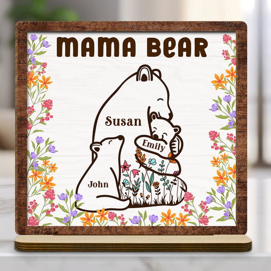 Mama Bear - Personalized Custom 2-Layer Wood Plaque With Flat Base