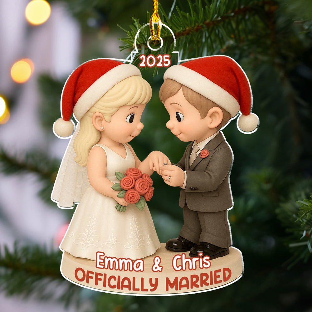 Officially Married - Personalized Custom 3D Effect Acrylic Ornament