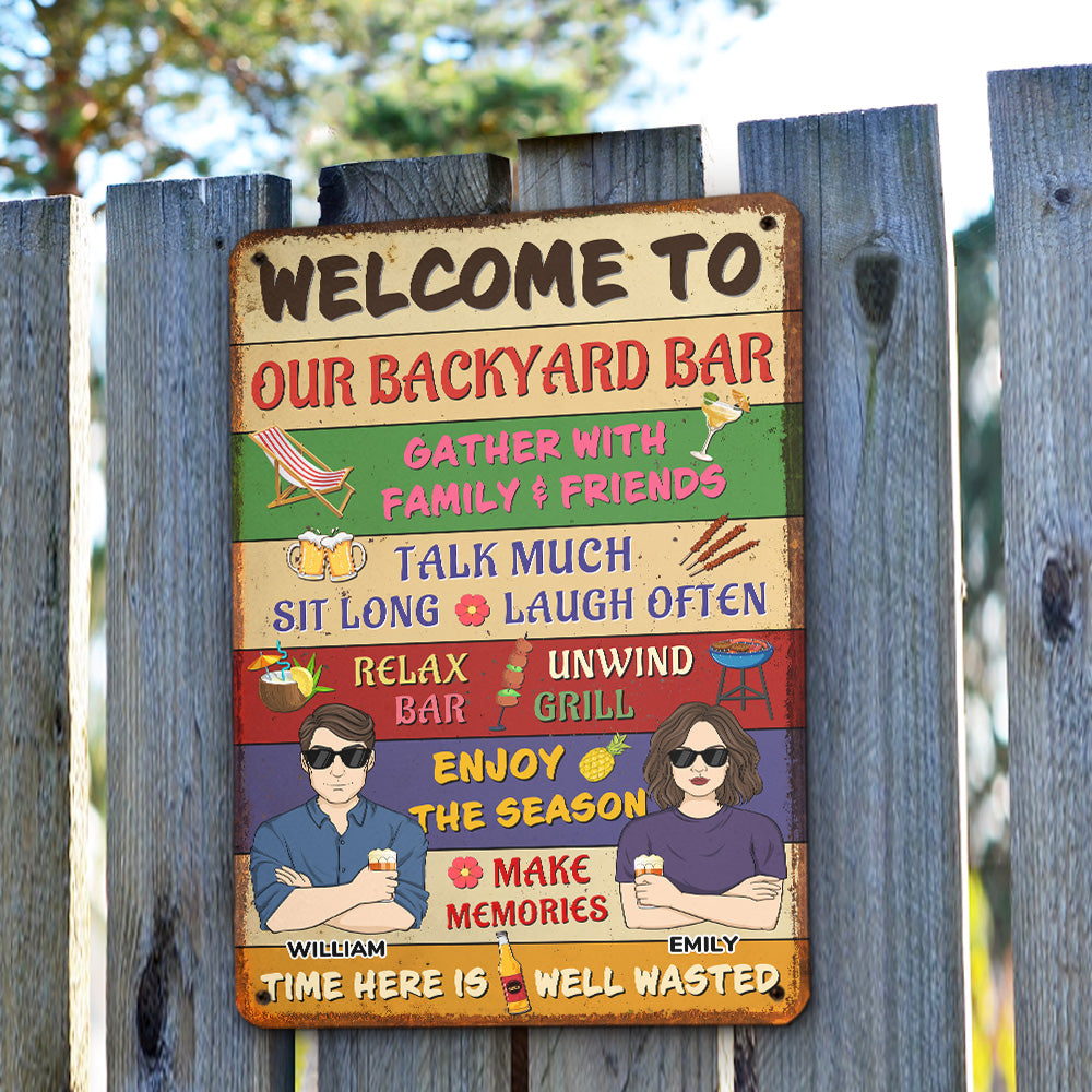 Welcome To Our Backyard Bar - Personalized Custom Metal Sign