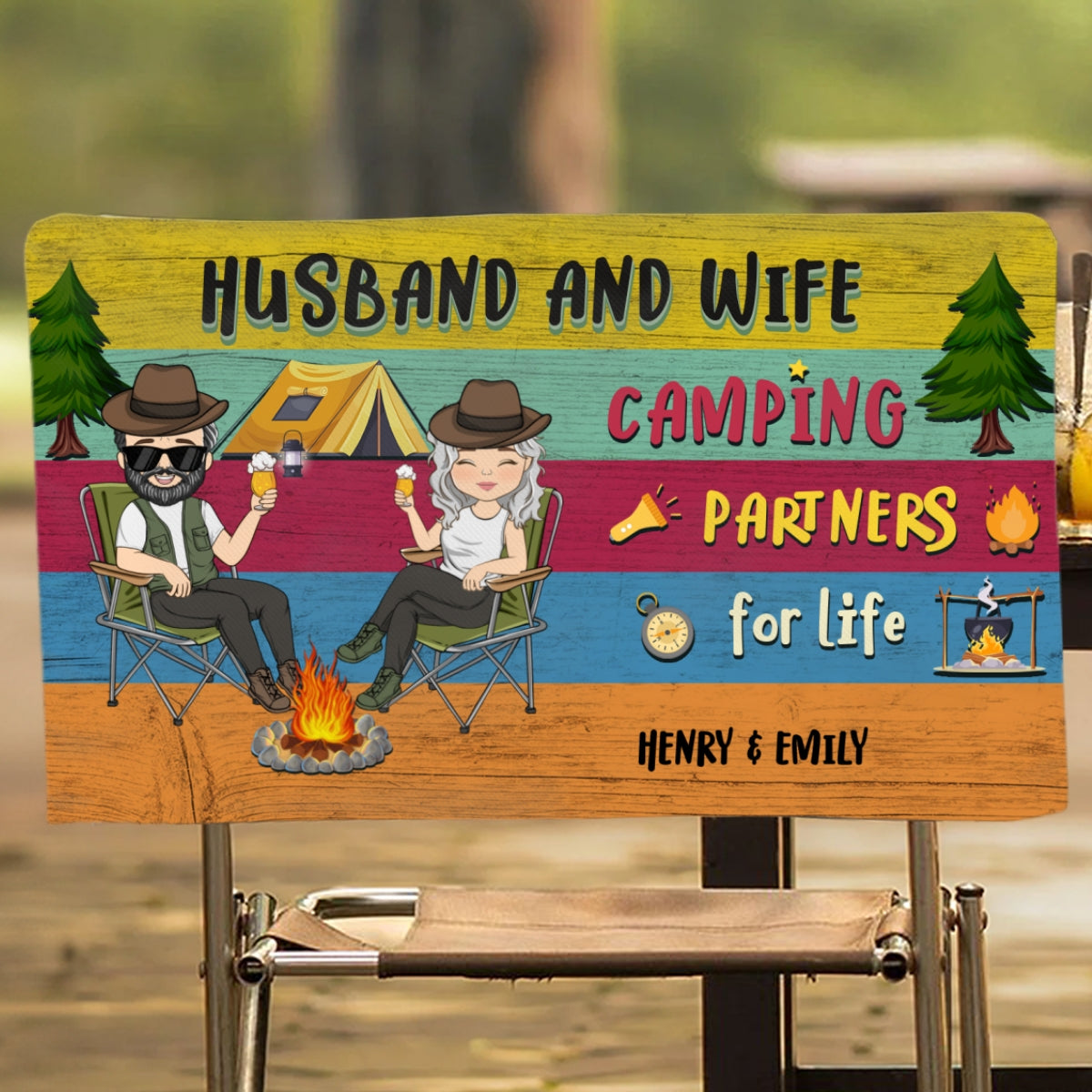 Husband And Wife Camping Partners - Personalized Custom Camping Chair Cover