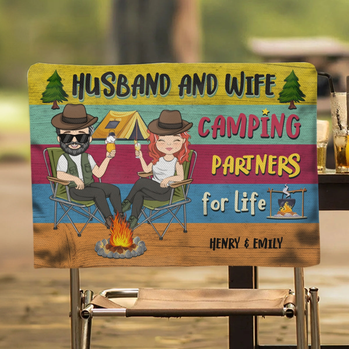 Husband And Wife Camping Partners - Personalized Custom Camping Chair Cover