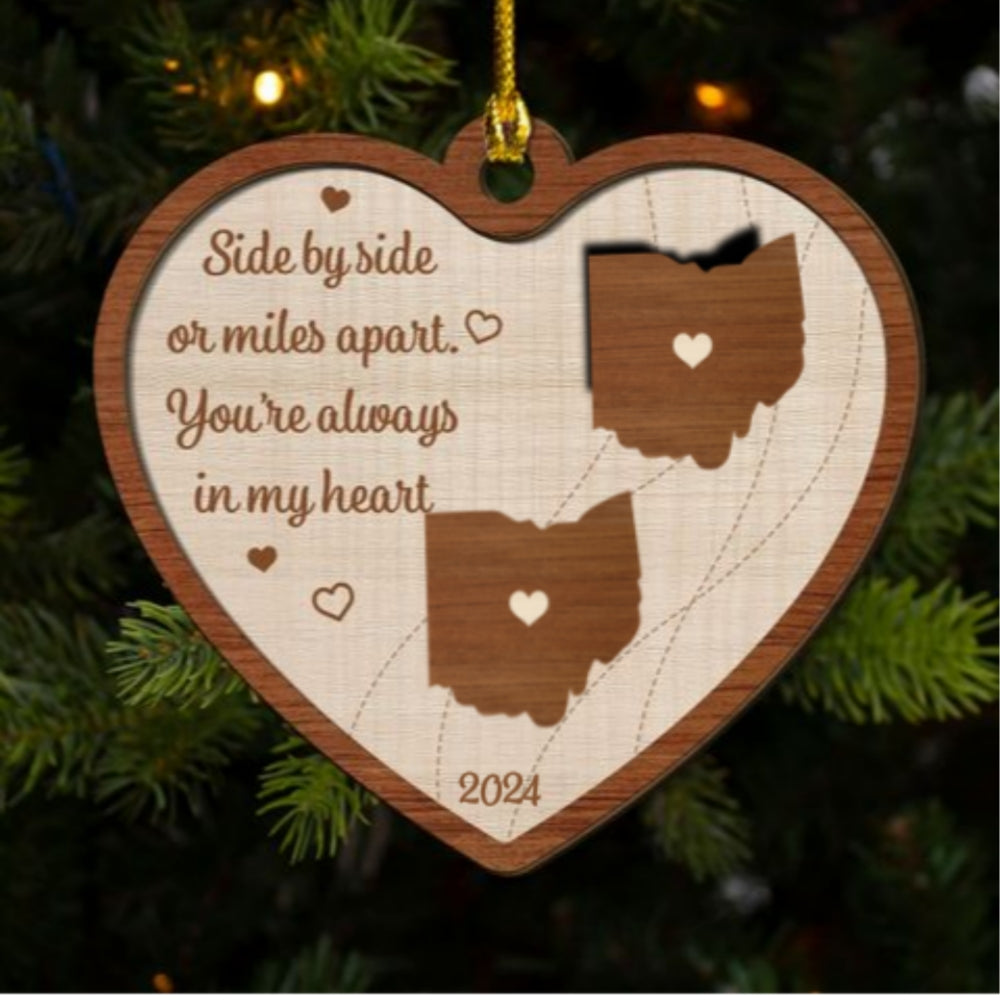 Long Distance Family State Map - Personalized Custom Freeshape 2-Layered Wood Ornament