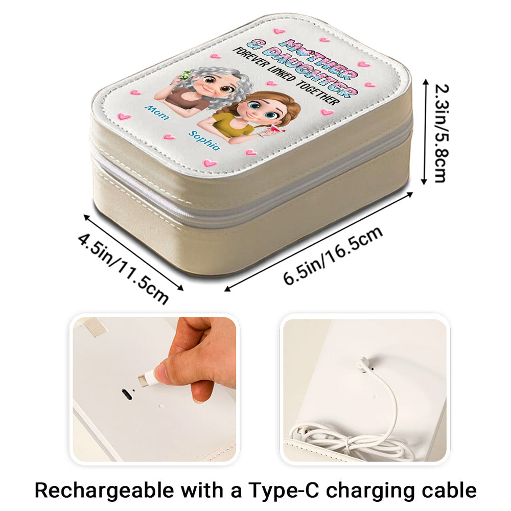 Mother And Daughter Forever Linked Together - Personalized Custom Jewelry Box With LED Mirror